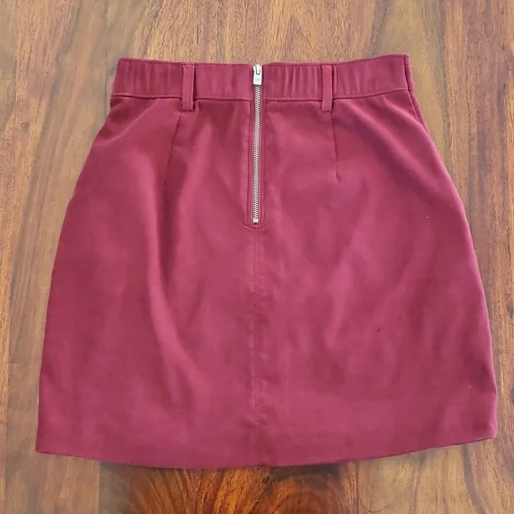 HOLLISTER Burgundy Faux Suede Skirt Ultra High Rise High-Waisted Exposed Zipper - Picture 3 of 13